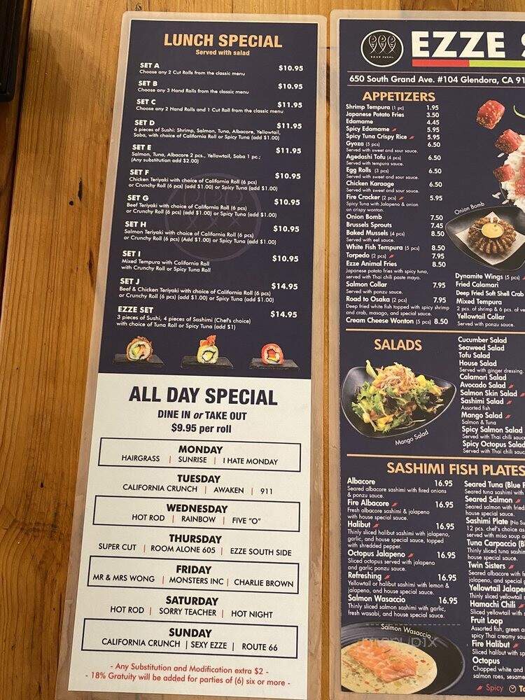 Ezze Sushi - Glendora, CA menu_pic