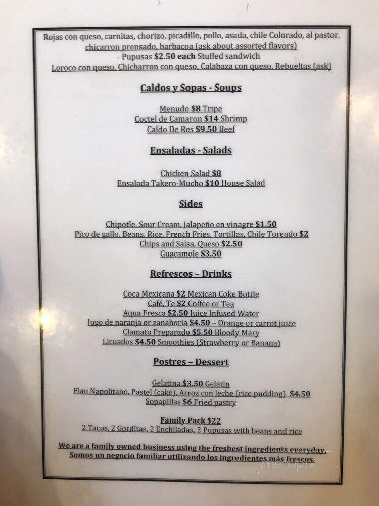 Takero Mucho - Denver, CO menu_pic