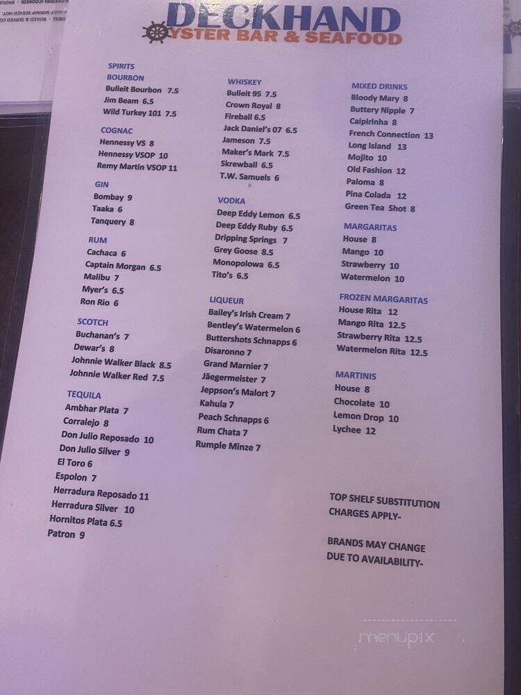 Deckhand Oyster Bar - Austin, TX menu_pic