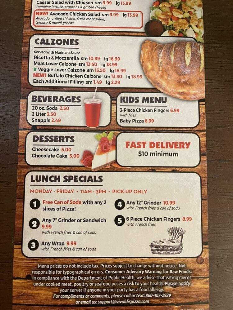 Vivaldi's Pizza - Newington, CT menu_pic