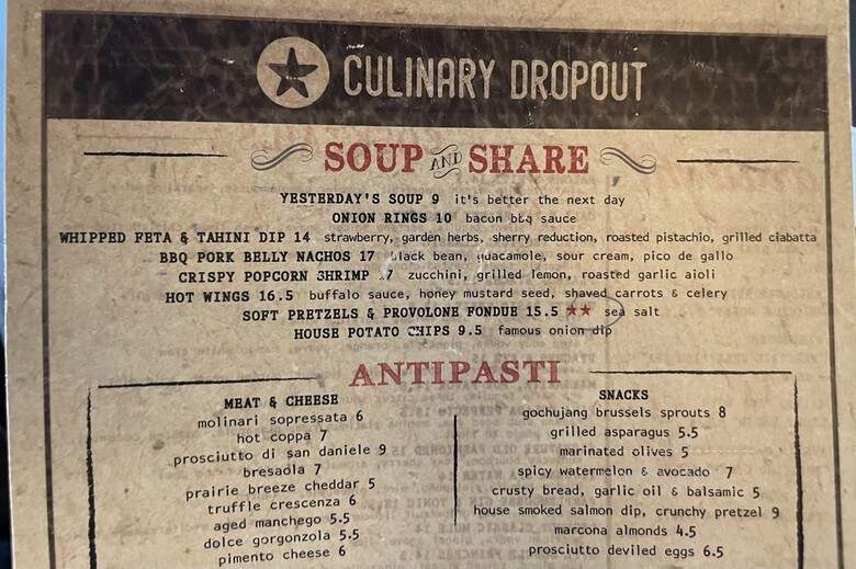 Culinary Dropout - Austin, TX menu_pic