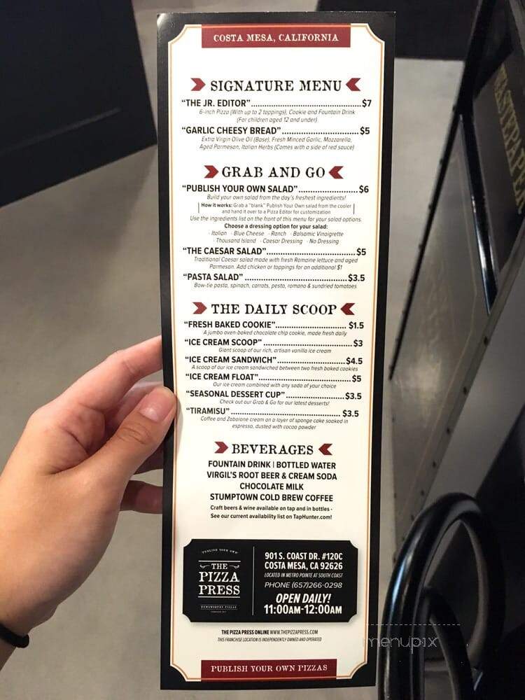 The Pizza Press - Costa Mesa, CA menu_pic