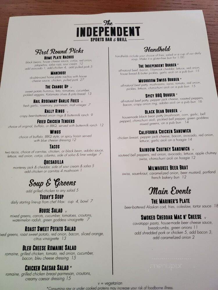 The Independent Sports Bar & Grill - Portland, OR menu_pic