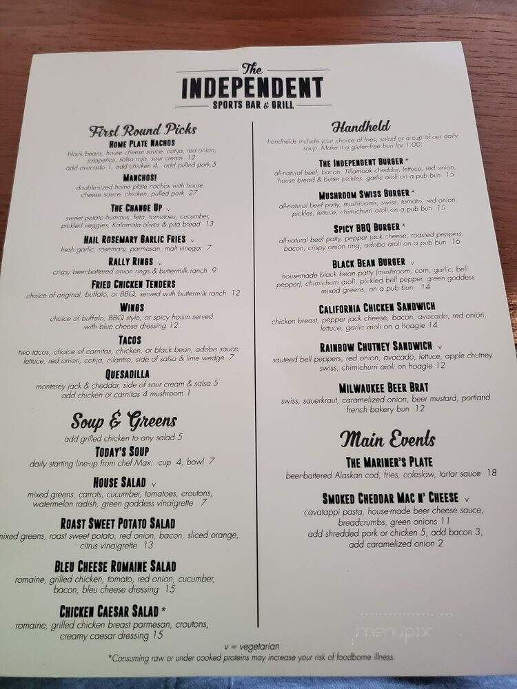 The Independent Sports Bar & Grill - Portland, OR menu_pic