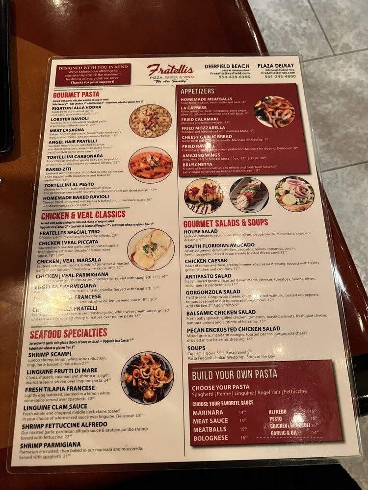 Fratellis Pizza, Pasta & Vino - Deerfield Beach, FL menu_pic