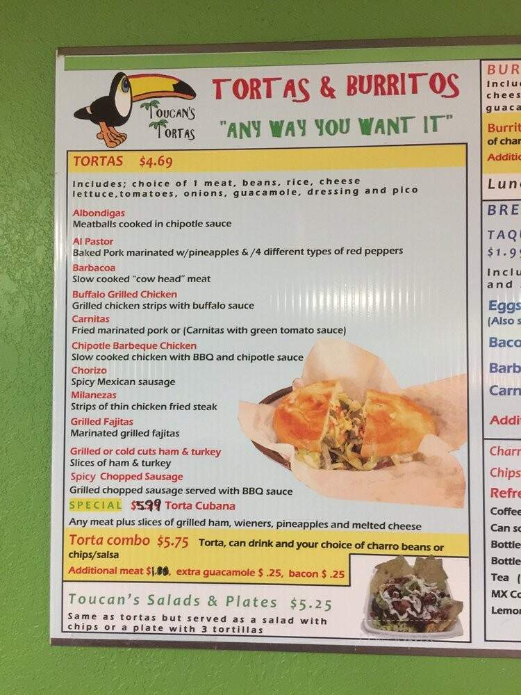 Toucan's Tortas - Houston, TX menu_pic