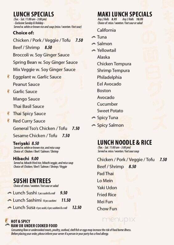 Tang Asia Bistro - East Hampton, CT menu_pic