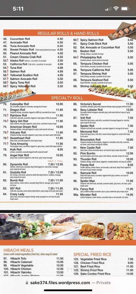Sake Japanese Steakhouse & Sushi - New Castle, IN menu_pic