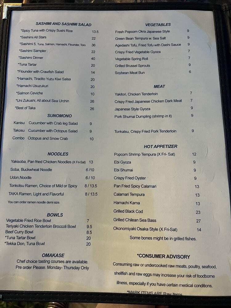 Taka Sushi and Passion - Sandy Springs, GA menu_pic