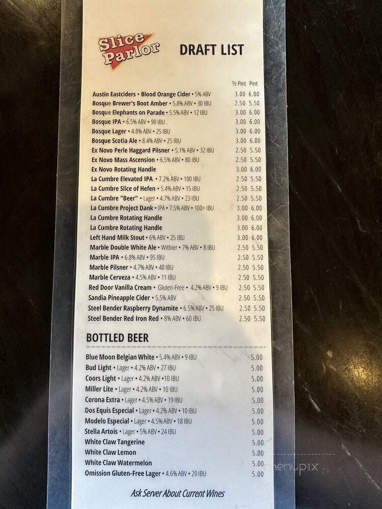 Slice Parlor - Albuquerque, NM menu_pic
