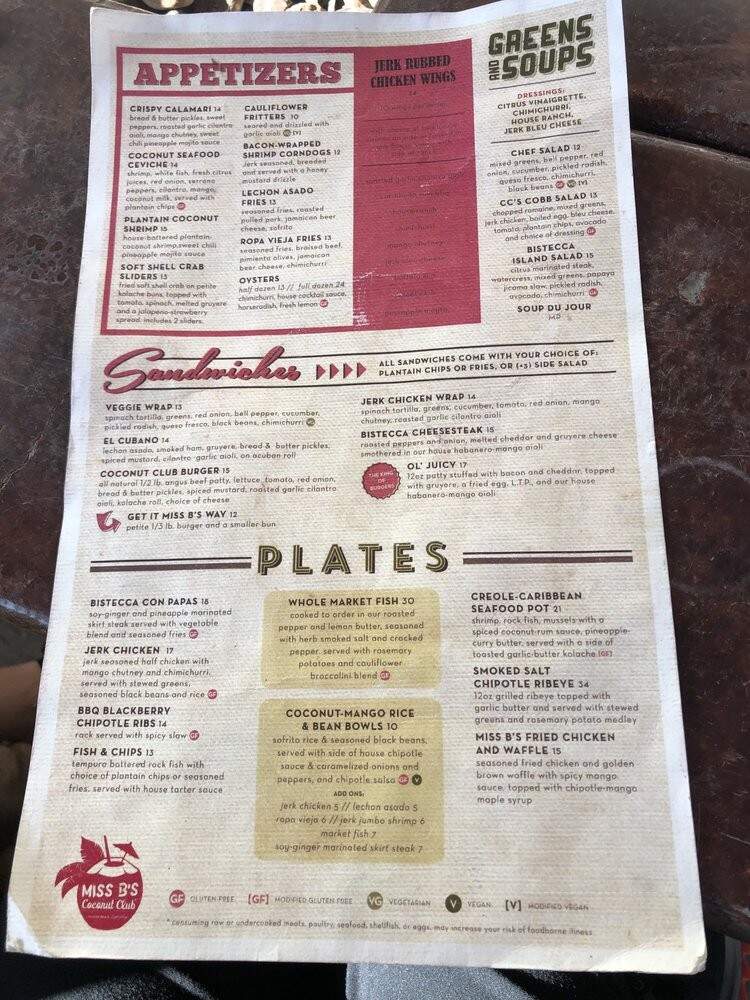 Miss B's Coconut Club - San Diego, CA menu_pic