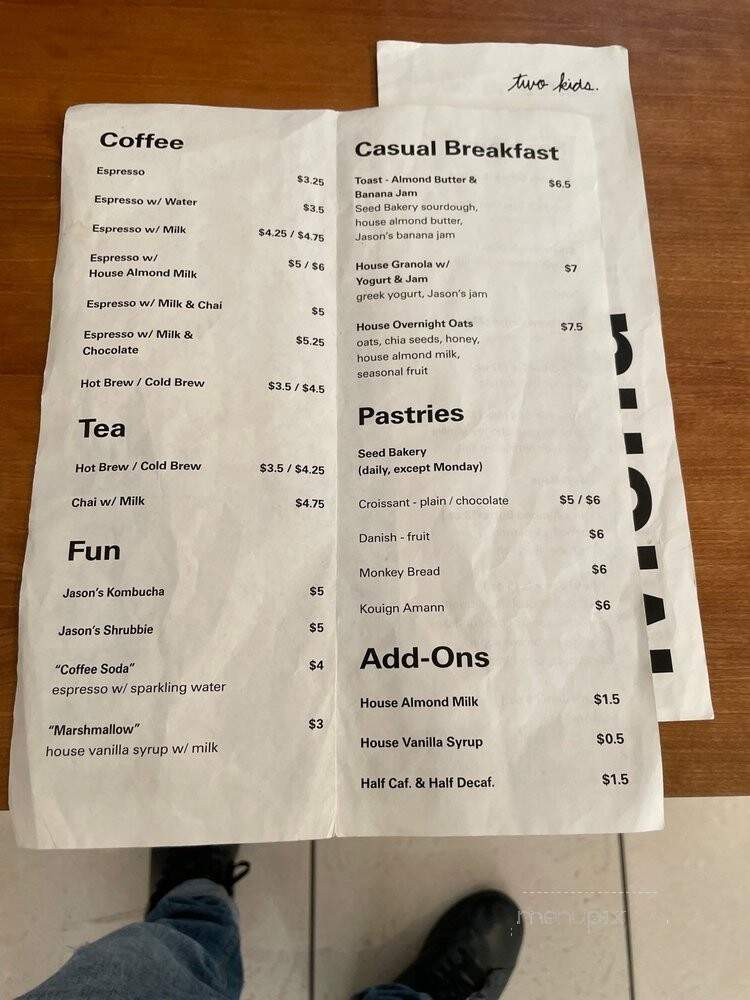 Two Kids Coffee - South Pasadena, CA menu_pic
