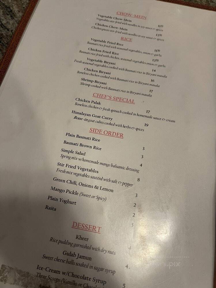 Monsoon Himalayan Cuisine - Half Moon Bay, CA menu_pic