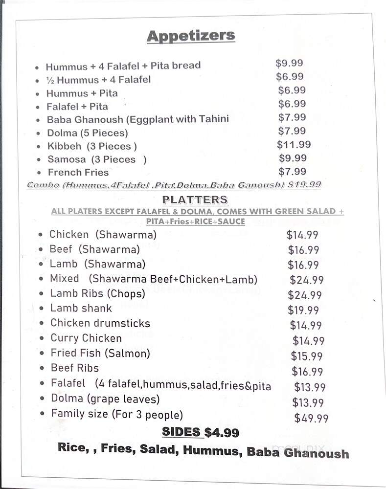 Arabian Nights Cafe - Colorado Springs, CO menu_pic