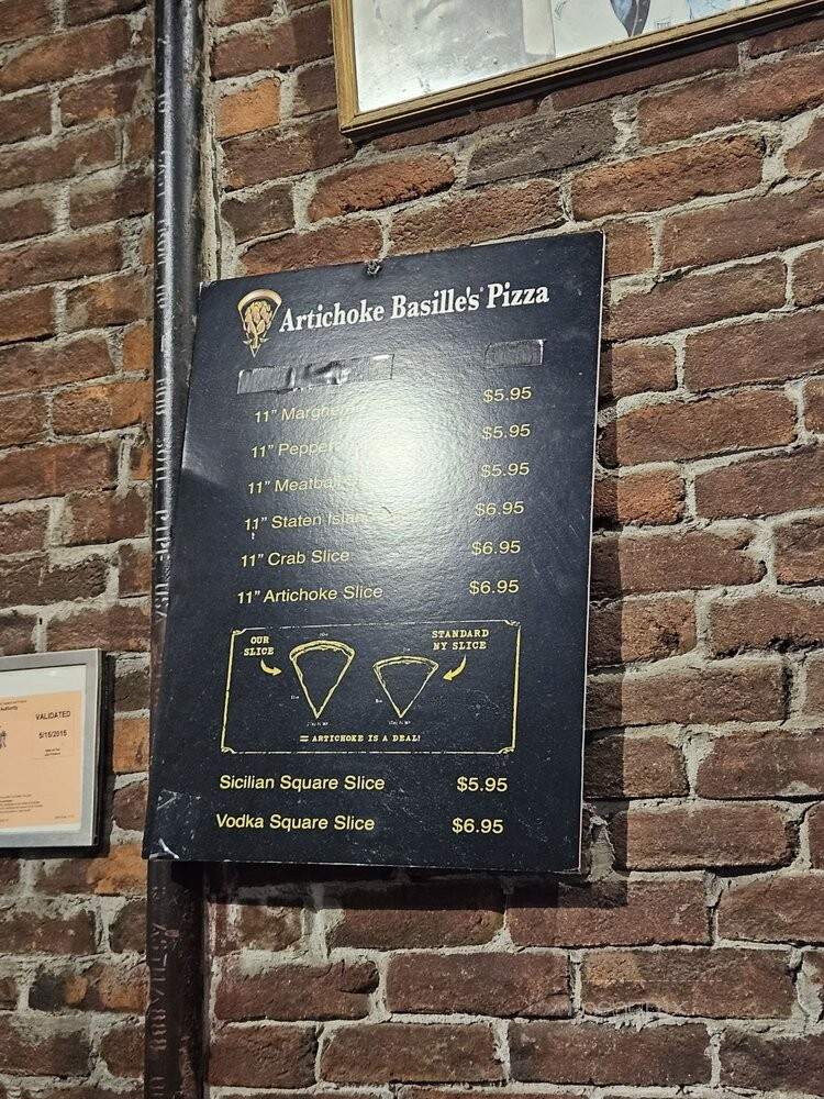 Artichoke Basille's Pizza - Brooklyn, NY menu_pic