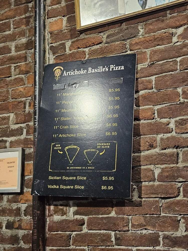 Artichoke Basille's Pizza - Brooklyn, NY menu_pic