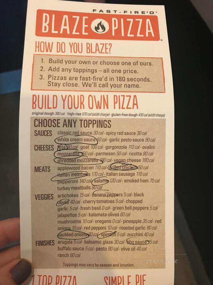 Blaze Fast-Fire'd Pizza - Fort Worth, TX menu_pic