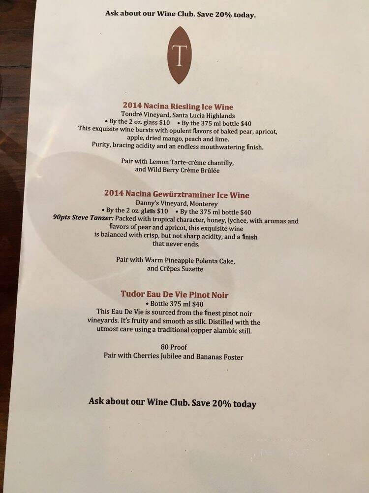 Tudor Wines - Paso Robles, CA menu_pic