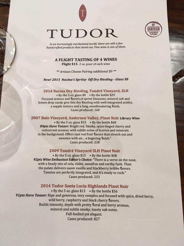 Tudor Wines - Paso Robles, CA menu_pic