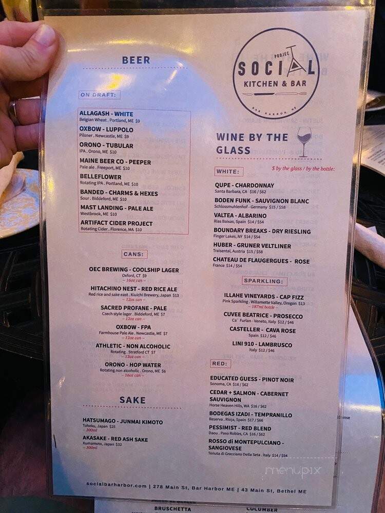 Project Social - Bar Harbor, ME menu_pic