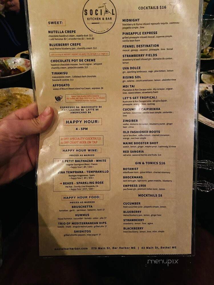 Project Social - Bar Harbor, ME menu_pic