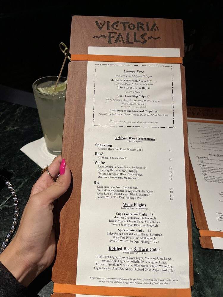 Victoria Falls Lounge - Orlando, FL menu_pic