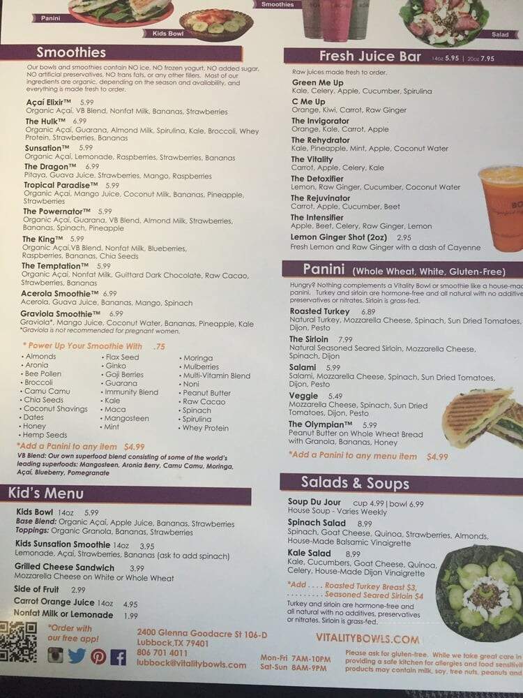 Vitality Bowls Superfood Cafe - Lubbock, TX menu_pic