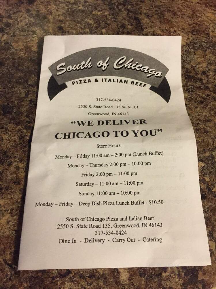 South Of Chicago - Greenwood, IN menu_pic