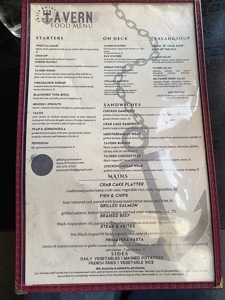 Fells Point Tavern - Baltimore, MD menu_pic