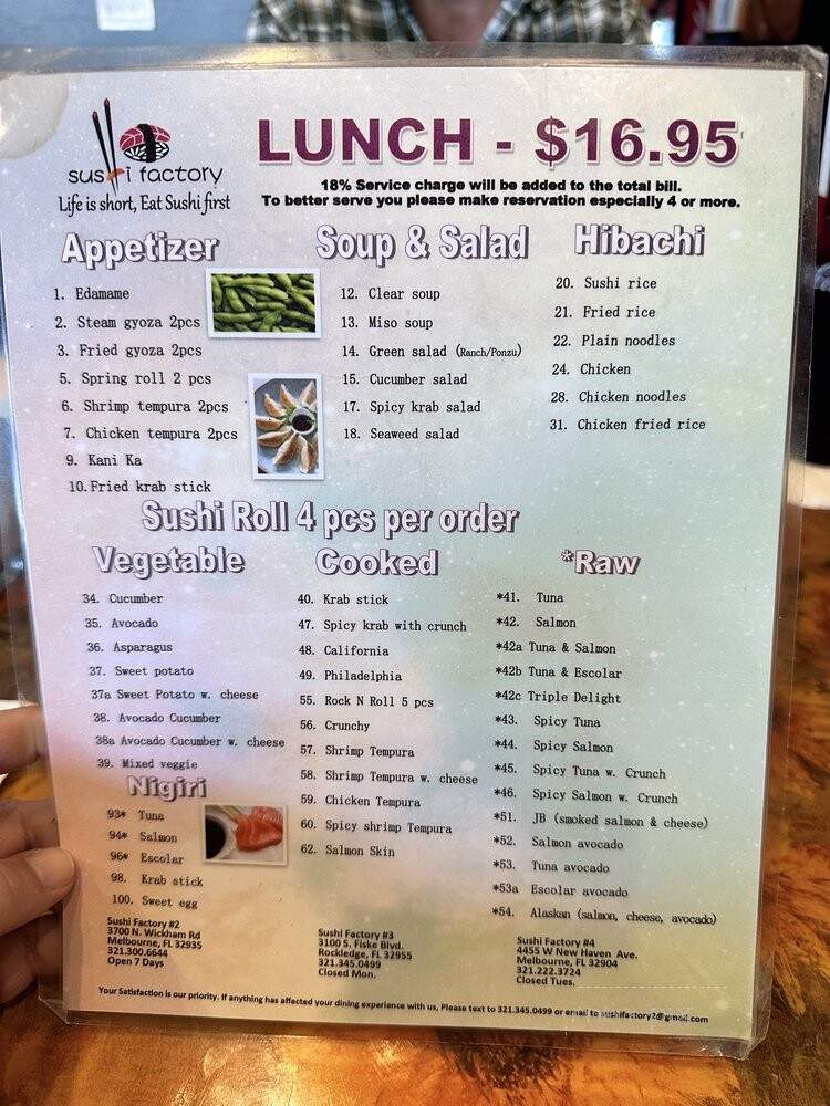 Sushi Factory - Melbourne, FL menu_pic