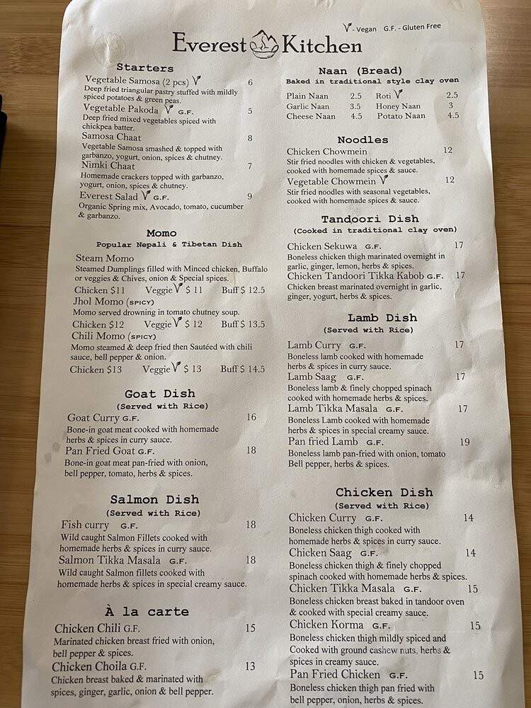 Everest Kitchen - Albany, CA menu_pic