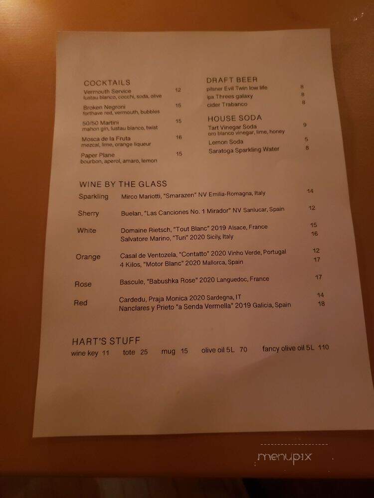 Hart's Restaurant - New York, NY menu_pic