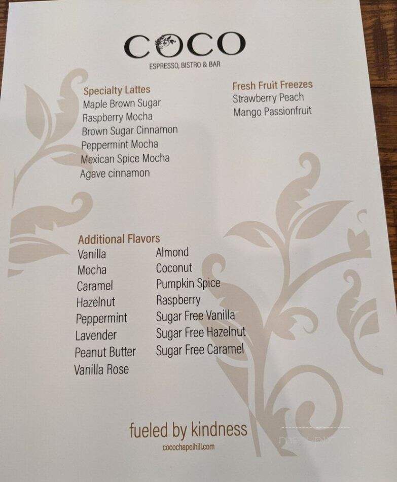 Coco Bean Coffee Shop - Chapel Hill, NC menu_pic