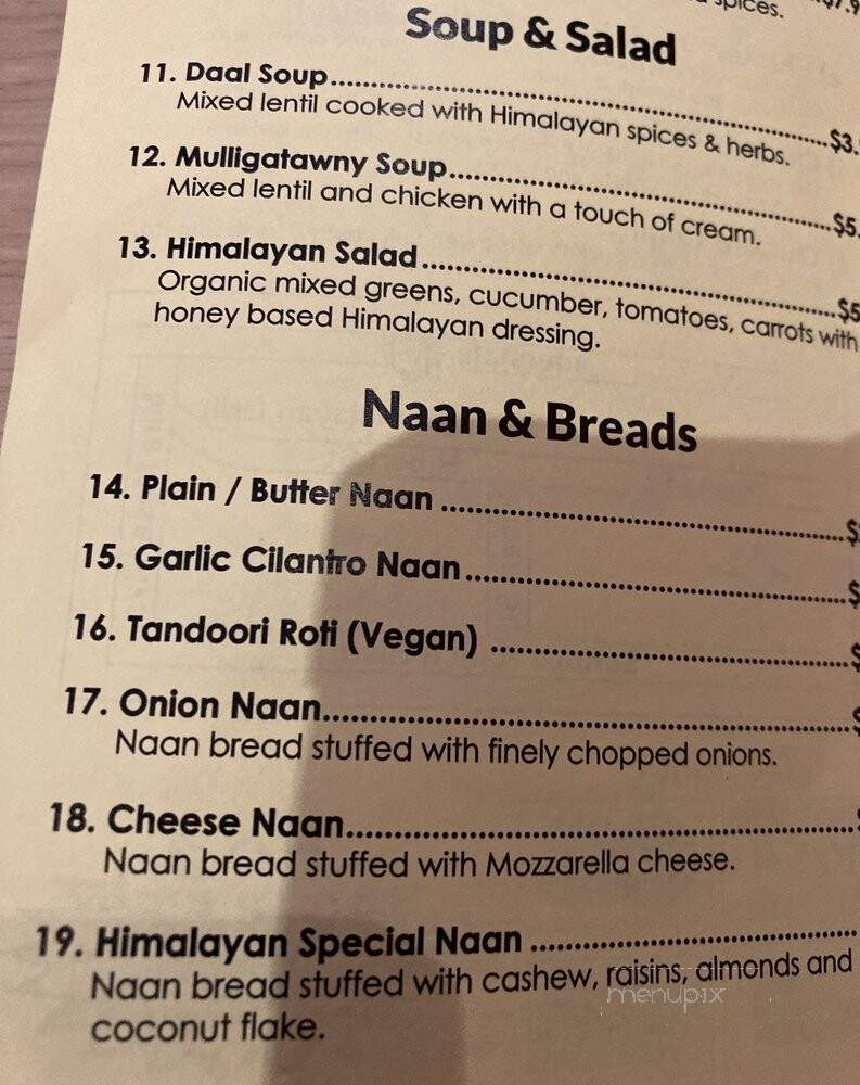 Himalayan Grill - San Diego, CA menu_pic