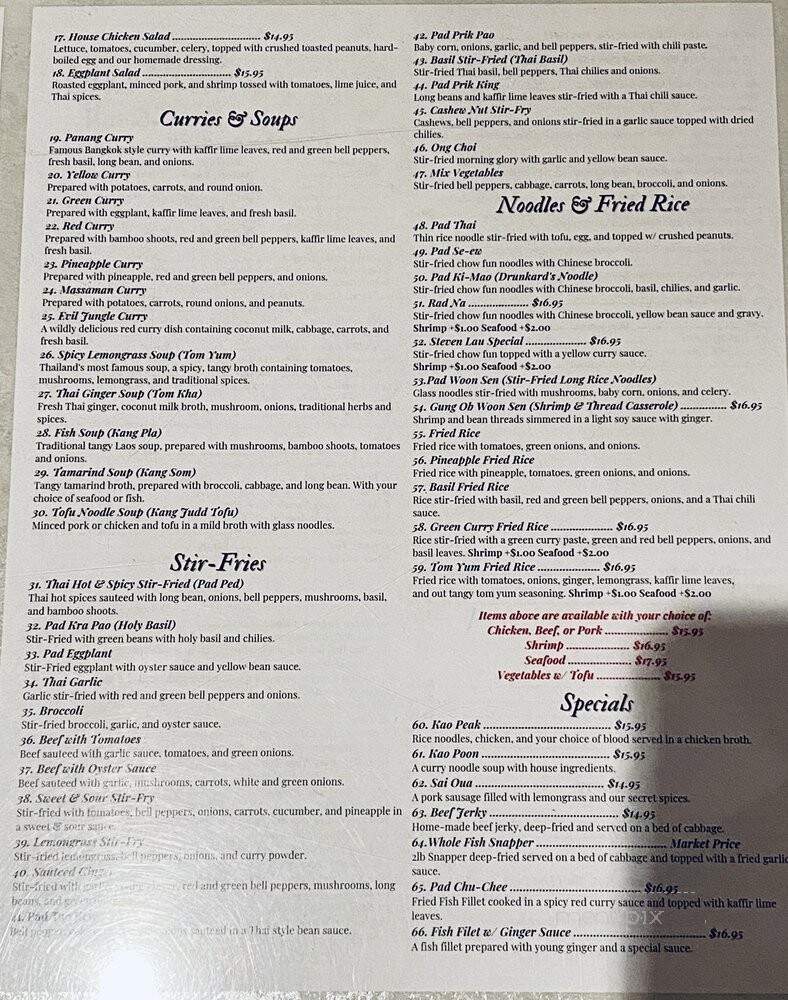 Thai Lao Restaurant - Honolulu, HI menu_pic