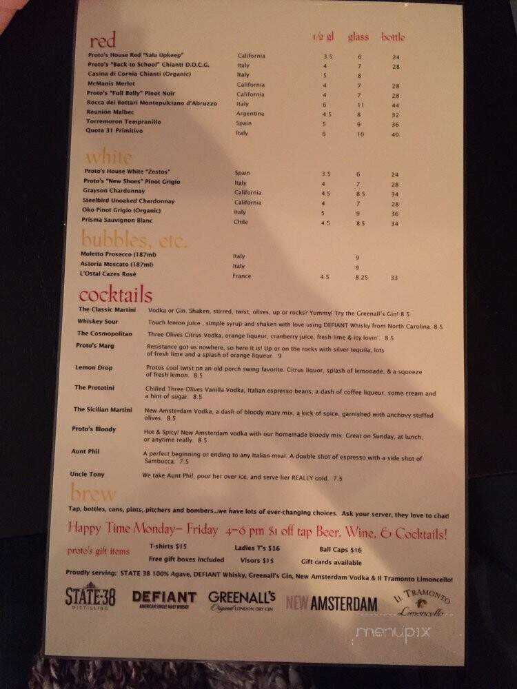 Proto's Pizzeria Napoletana - Boulder, CO menu_pic