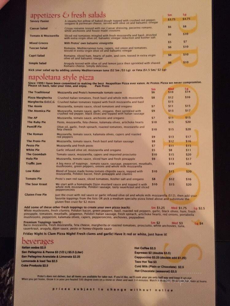 Proto's Pizzeria Napoletana - Boulder, CO menu_pic