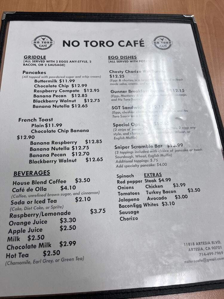 No Toro Cafe - Artesia, CA menu_pic