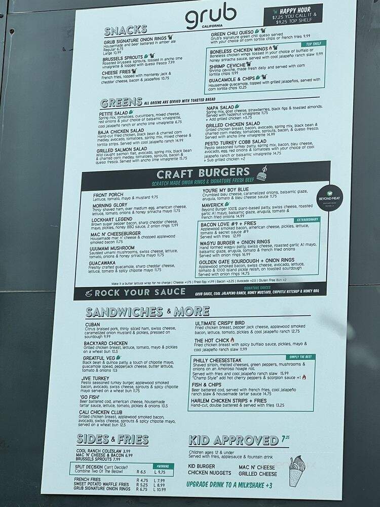 Grub Burger Bar - San Diego, CA menu_pic