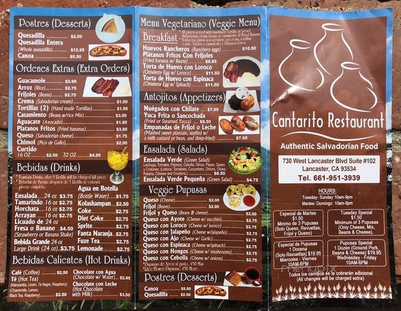 Cantarito Restaurant - Lancaster, CA menu_pic