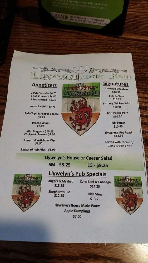 Llywelyn's Pub - Lee's Summit, MO menu_pic