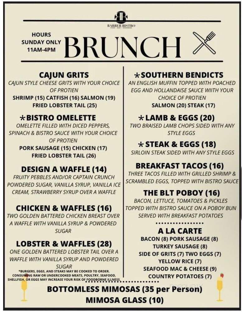 Barber Bistro - Marietta, GA menu_pic