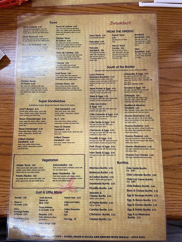 Lucy's Cafe North - El Paso, TX menu_pic