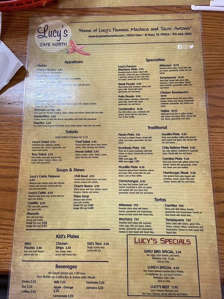 Lucy's Cafe North - El Paso, TX menu_pic