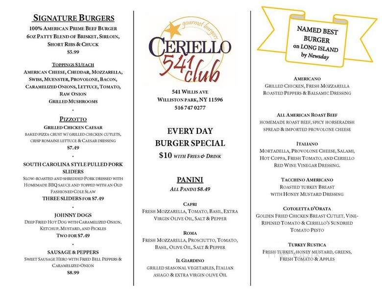 Ceriello 541 club - Williston Park, NY menu_pic
