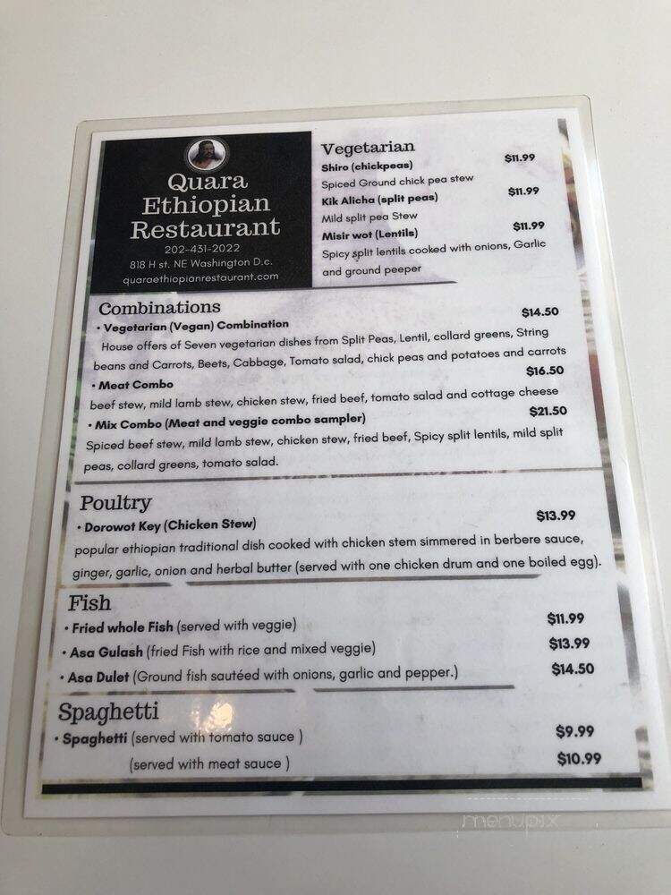 Quara Ethiopian Restaurant - Washington, DC menu_pic