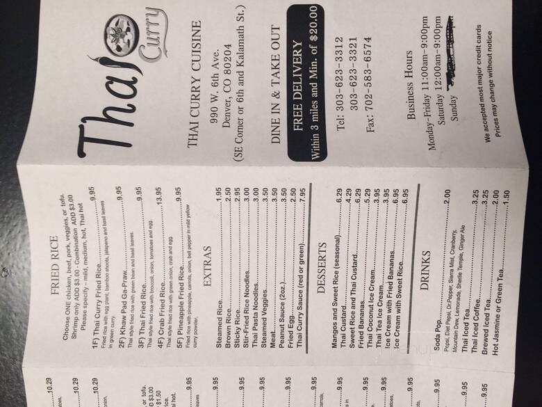 Thai Curry Cuisine - Denver, CO menu_pic