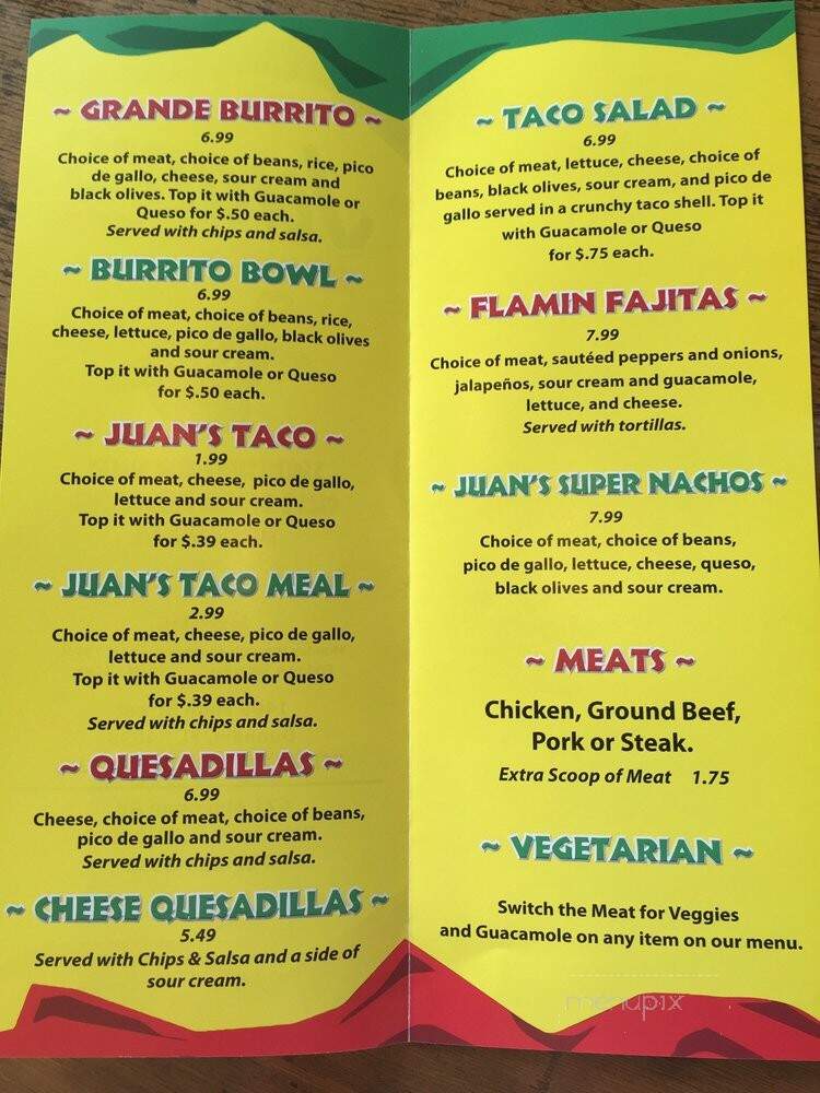 Juan's Mexican Grill - Palm Harbor, FL menu_pic