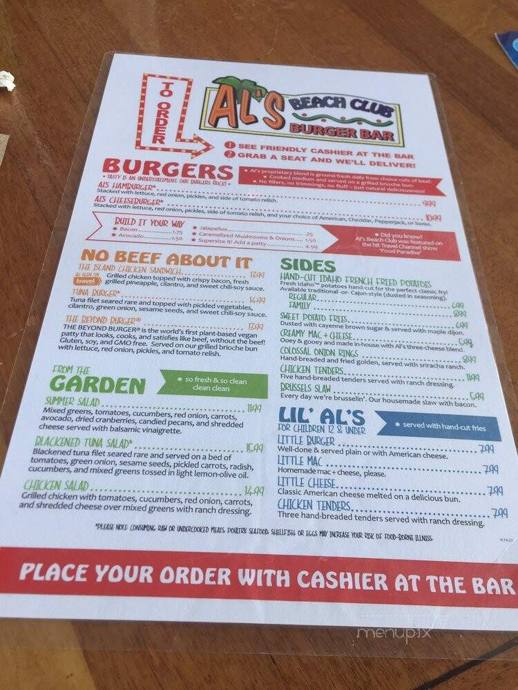 Al's Beach Club & Burger Bar - Ft Walton Beach, FL menu_pic