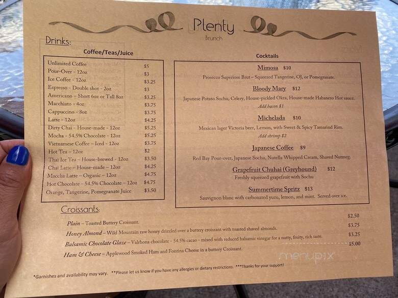 Plenty - Oakland, CA menu_pic